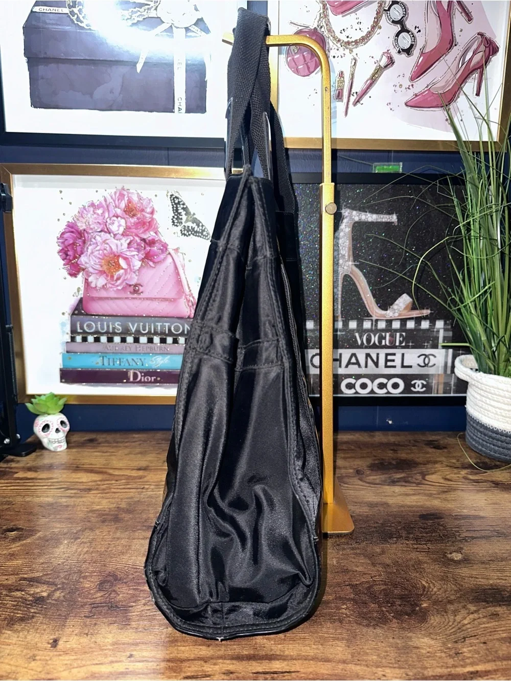 Tory Burch Ella Black Nylon Patent Trim Tote